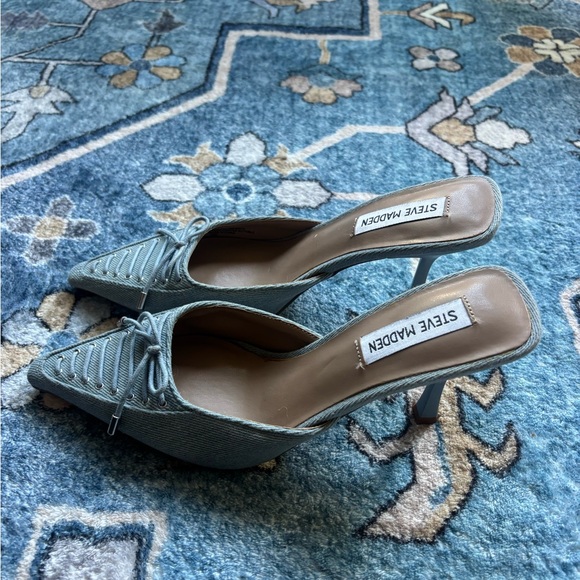 Steve Madden Pale Blue Pointed-Toe Lace-Up Mules - Picture 2 of 4
